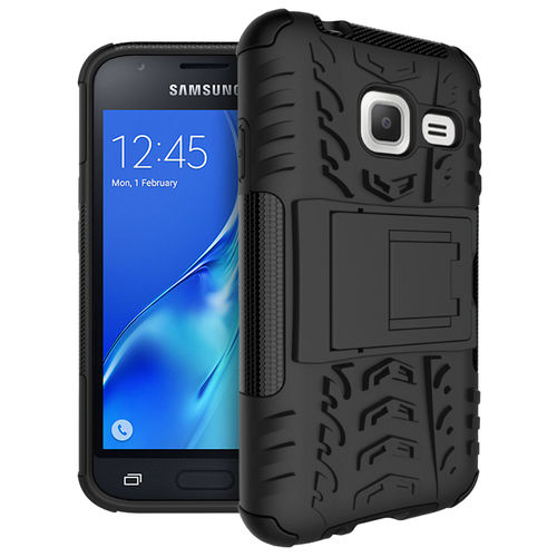 Dual Layer Rugged Tough Case & Stand for Samsung Galaxy J1 Mini - Black